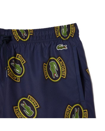 Lacoste Cocodrile Print Short Swimming Navy Blue & Yellow