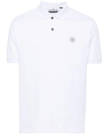 Stone Island 22R39 Cotton Pique Polo Shirt White